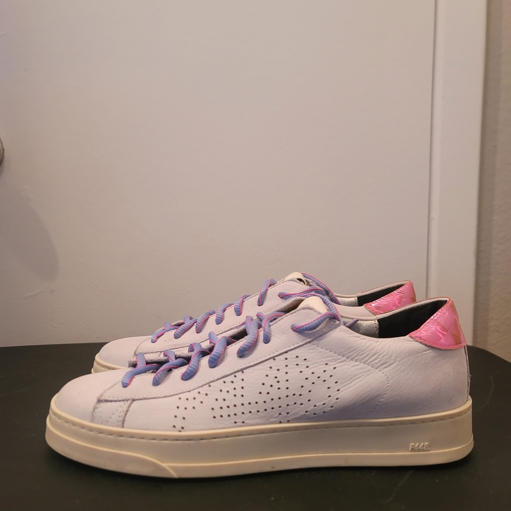 P448 White Sneakers with Pink and Purple Accents